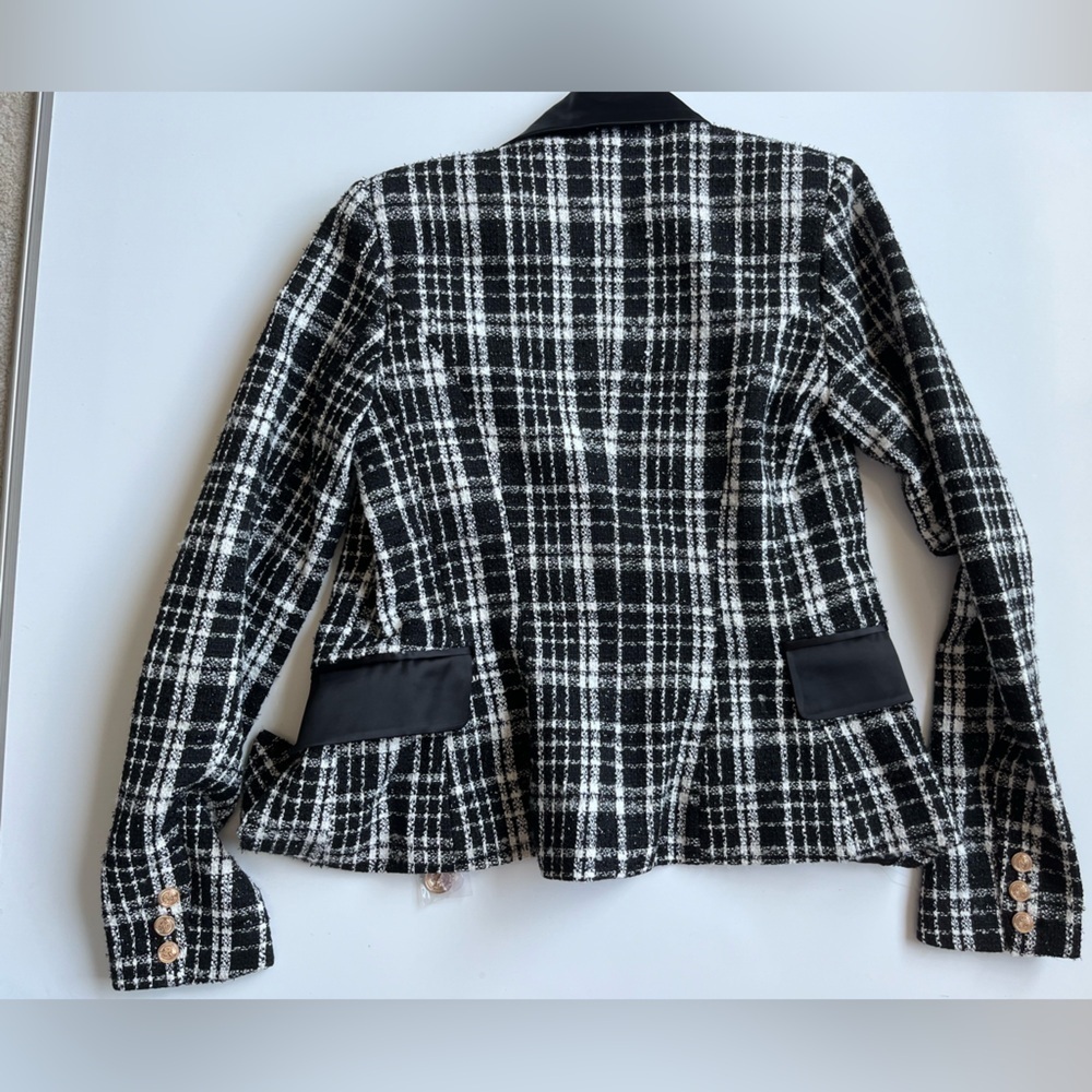 NWT Rachel Parcell Black and White Plaid tweed Blazer - Picture 14 of 16